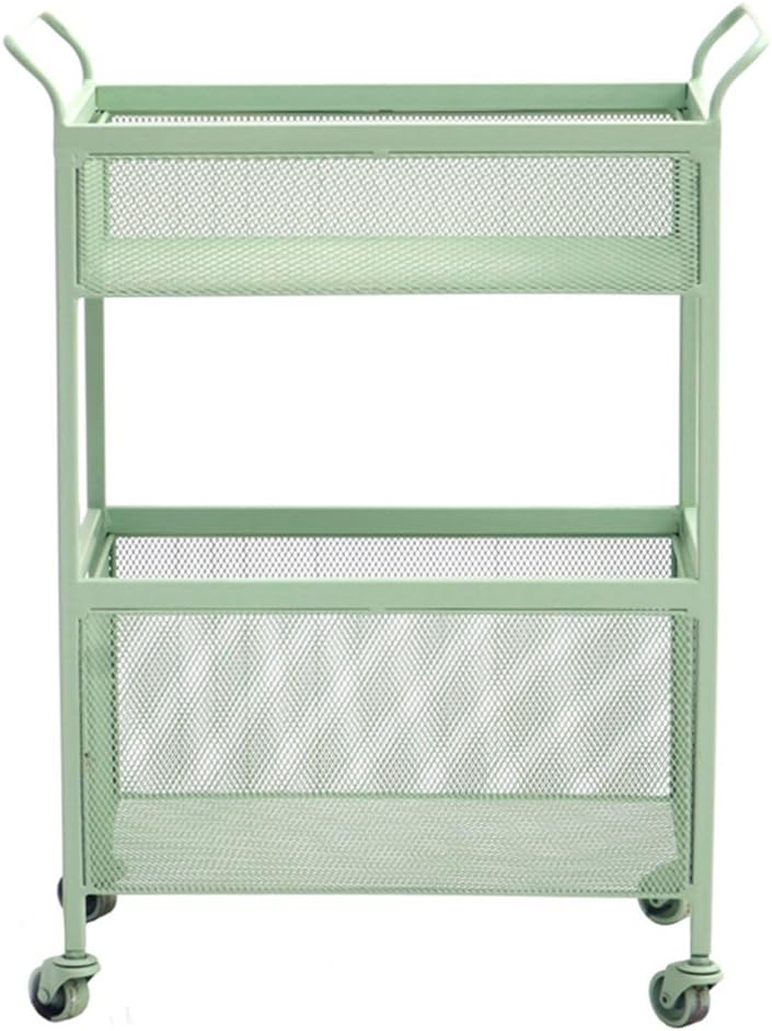 XIAOLIN Northern Europe Iron Art Storage Frame With Pulley Bedroom Bedside Living Room Storage Cart Floor Multi-layer Storage Rack Flower Stand Green