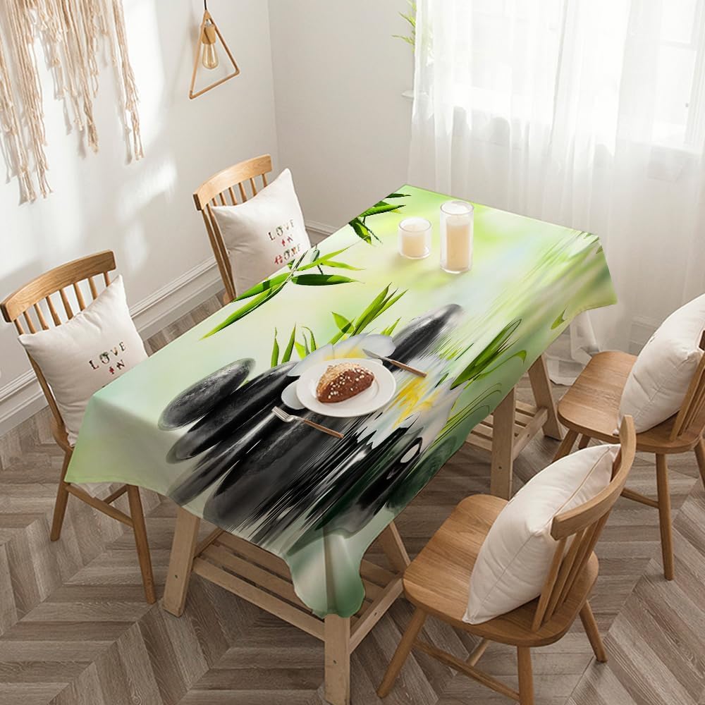 Tovaglia Pietra 300x150 Tovaglia Antimacchia Rettangolare Fiori Bianchi Tovaglie lavabile Verde Copritavolo in Poliestere Impermeabile per Cucina Feste A-7320