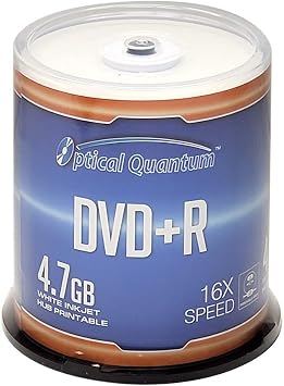 DVD+R 4.7GB 16X White Inkjet Printable Blank DVDs - 100pk Cake Box FFP, Writable DVD Discs, Recordable DVD+R Discs, 100 Discs