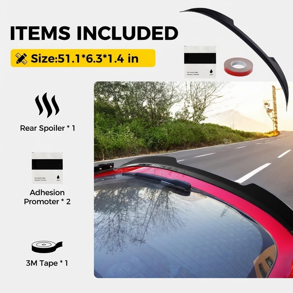 Xprite Rear Spoiler Compatible with 2021 2022 2023 2024 2025 2026 Honda Civic Hatchback FL1/Hybrid FL4/Type R FL5, JDM Mugen-Style ABS Rear Trunk Lip Spoiler Wing for 11th Gen Civic – Glossy Black