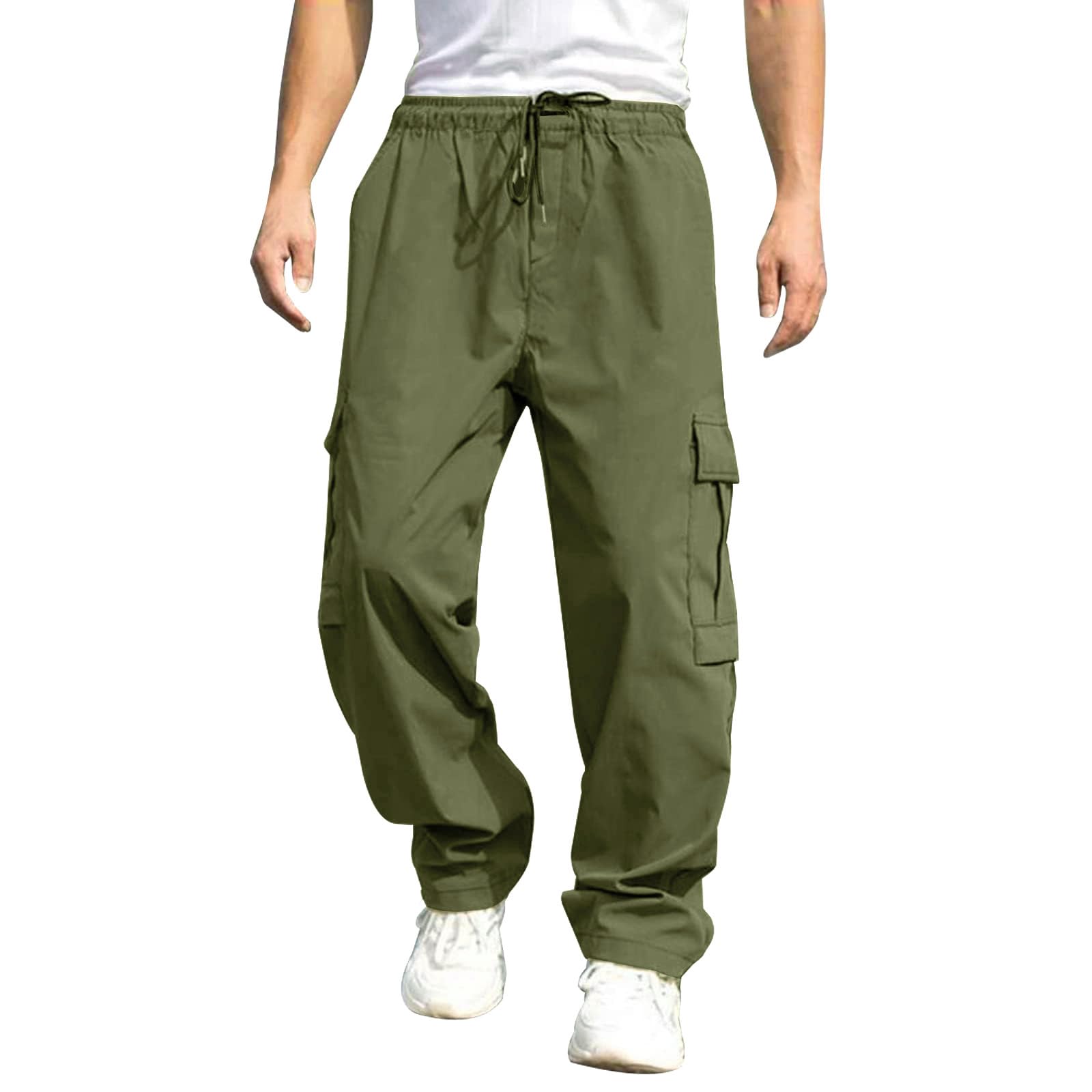 THWEI Mens Cargo Pants Casual Baggy Drawstring Loose Fit Hip Hop Pants with Pockets
