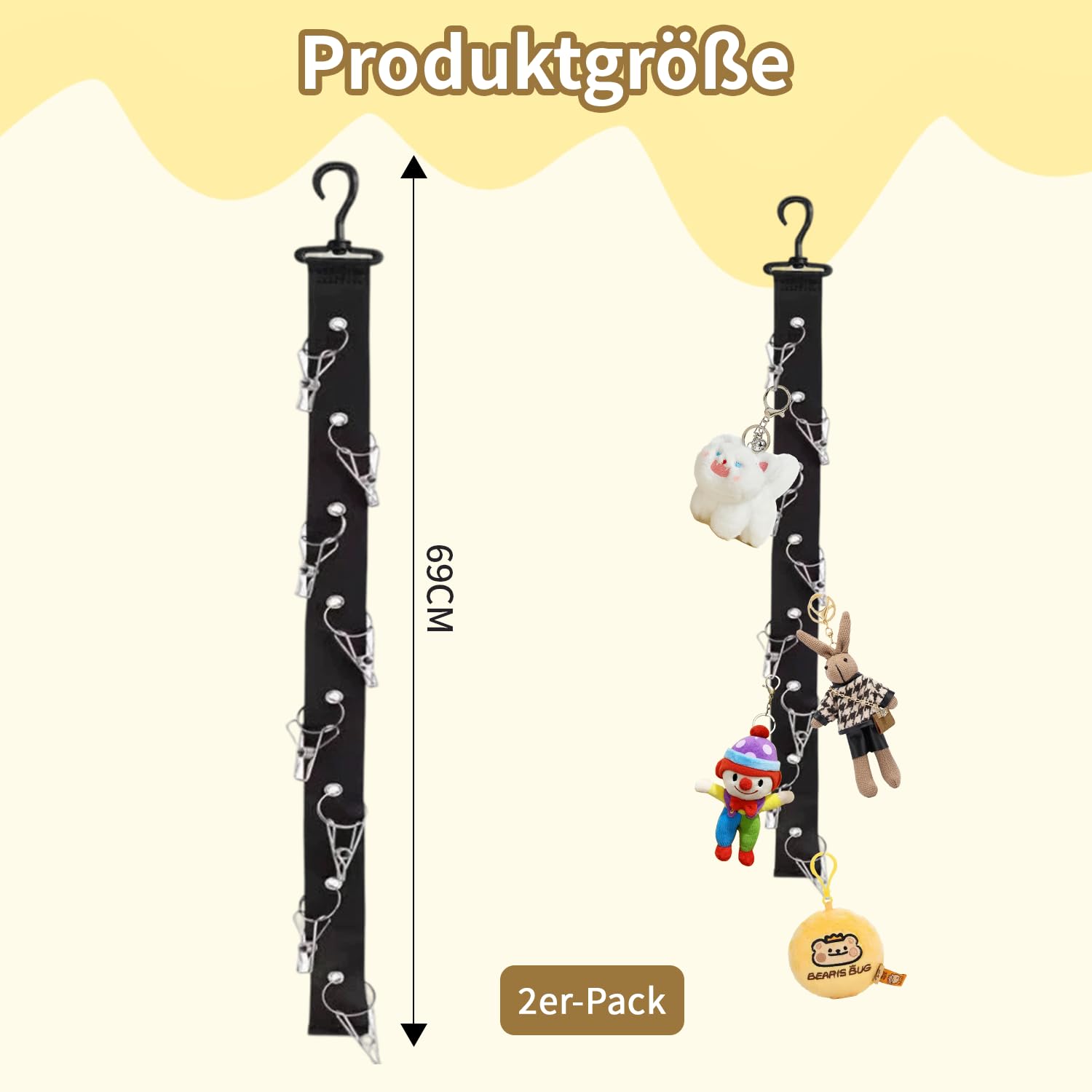 2er Pack Stofftier Aufbewahrung, Hängende Kuscheltier Aufbewahrung Aufbewahrung Kuscheltiere mit 8 Klammern für Puppen, Plüschtiere, Mützen & Deko für Spielzeugaufbewahrung Kinderzimmer, Schwarz