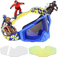 Óculos Motocross, Downhill Trilha de Proteção com Lentes Transparentes e Douradas Substituíveis, Óculos Esportivos, Proteção UV, Resistência À Água e Neblina