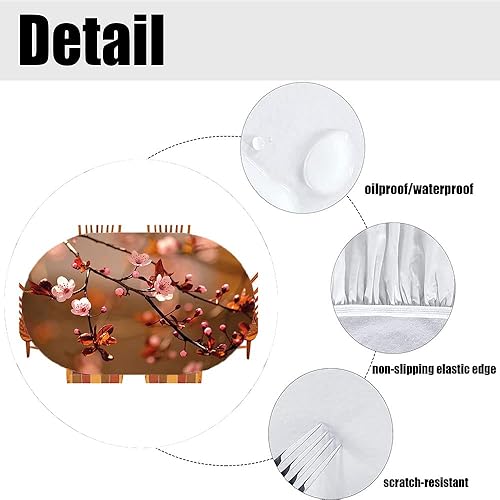 Miniatura 4 de ESFVRG Mantel ajustable ovalado natural, diseño de ramas de árbol de Sakura en flor de cerezo, estampado floreciente japonés, para cocina, comedor,