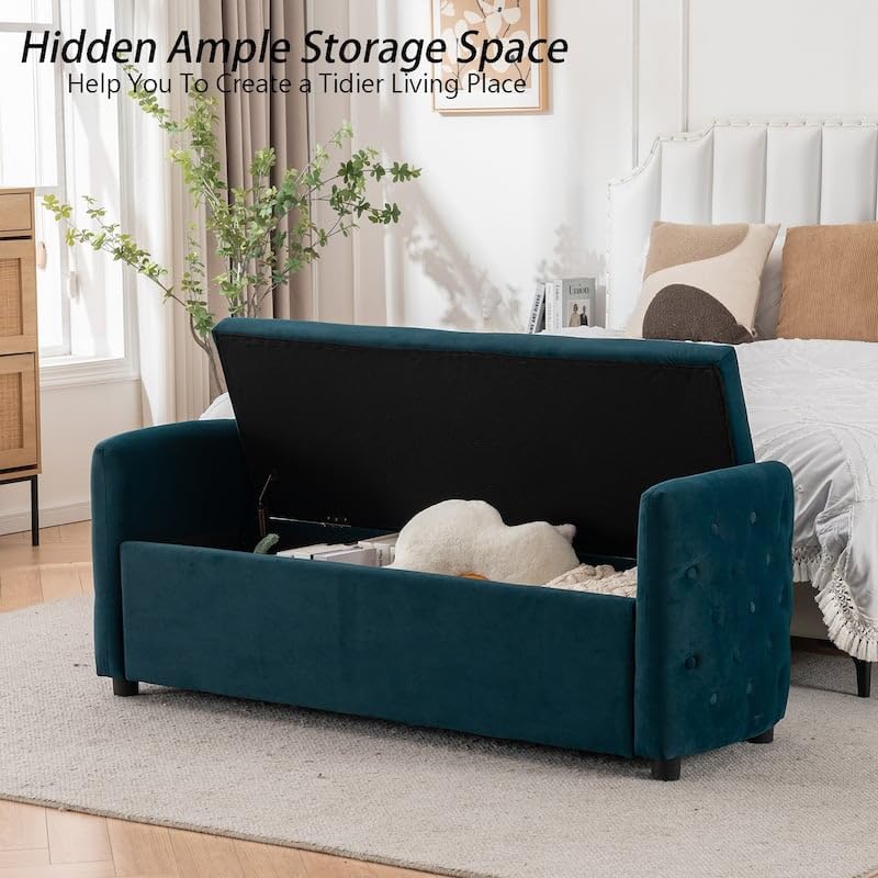 Fabrique Bedford 2 Seater Velvet Ottoman Bench with Storage (Teal Green) | Multipurpose Storage Chest for Living Room, Bedroom & Hall | Sofa Bench for Seating & Organization 1