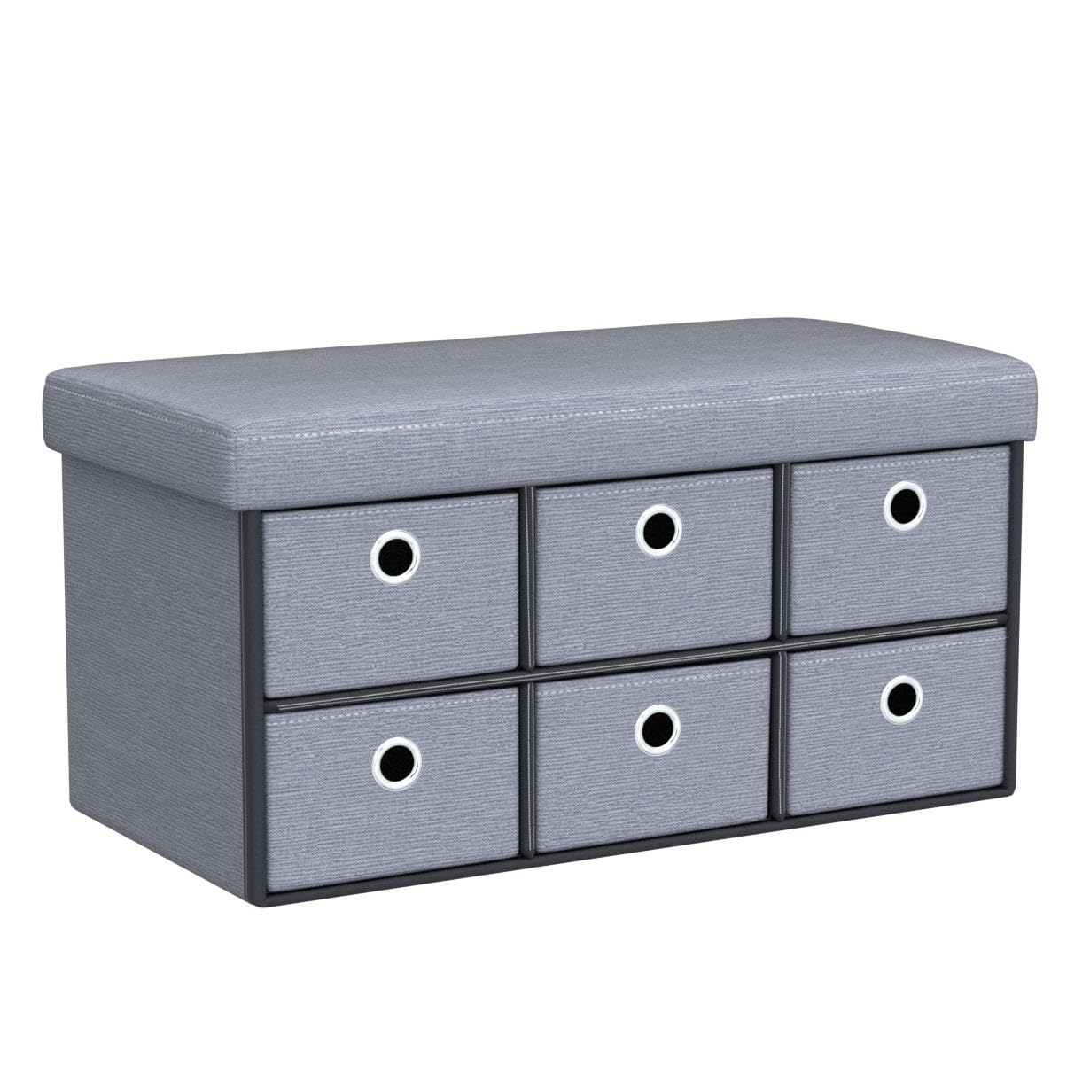 Relaxdays Banquette de Rangement 6 tiroirs, Assise Confortable, Banc Pliable, H x L x P : 39 x 76 x 38 cm, Gris