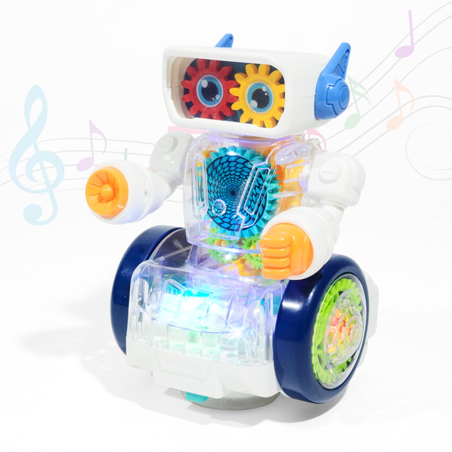 lonfypeng Kids Robot Toy with LED Lights & Music, Light-Up Dancing Robot with Colorful Moving Gears, Interactive Musical Robot Toy for Toddlers Boys Girls Ages 3-8, Electronic Toy Gift
