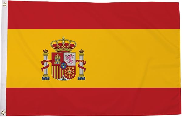 Spain Flag with Crest Small 3ft x 2ft (90cm x 60cm) - Spanish State Flag with Coat of Arms, National Crest Flag, European Country Banner Display - 1