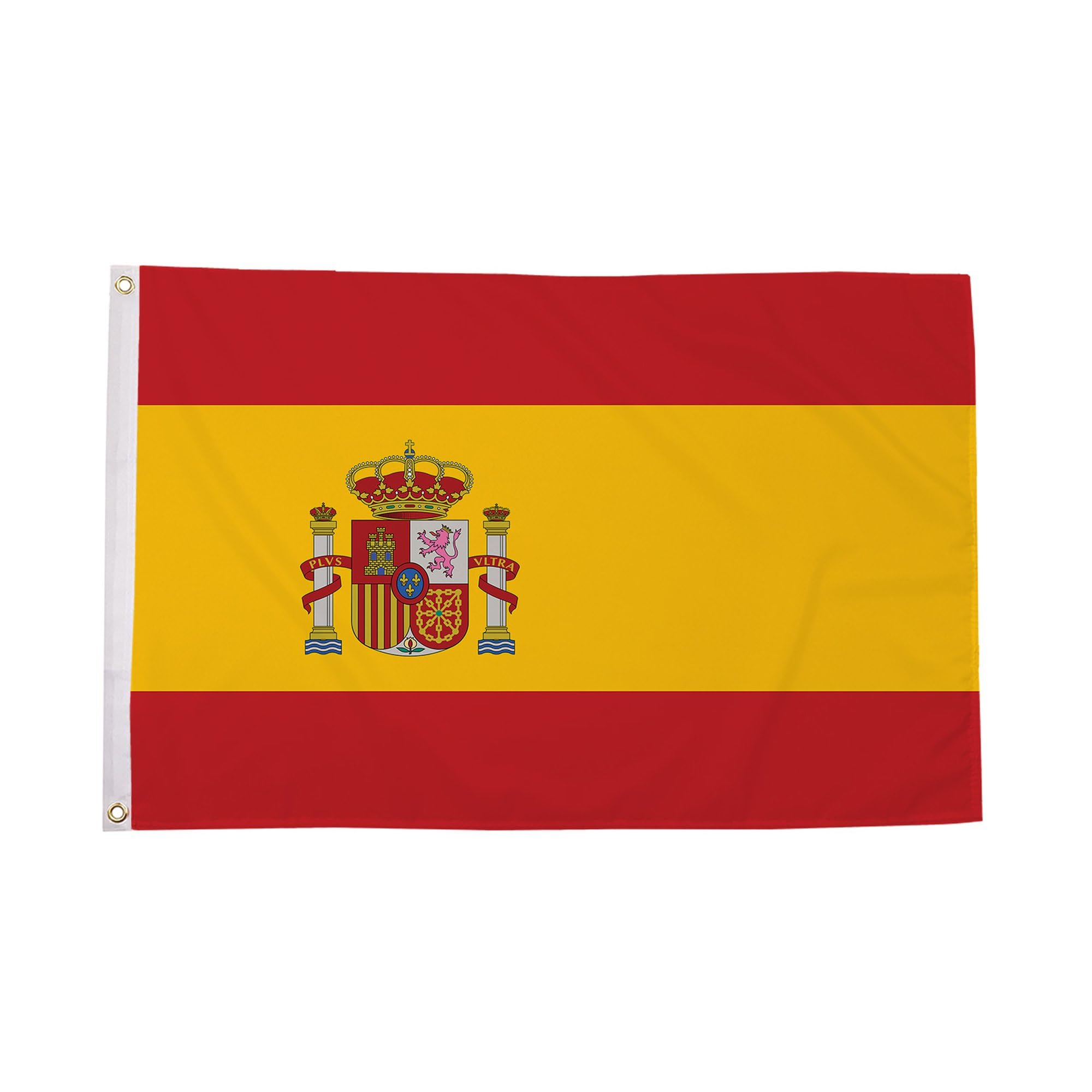 Flagmax Spain Flag with Crest 3ft x 2ft (90cm x 60cm) Spanish National Flag with Eyelets Durable Polyester Banner for Indoor and Outdoor Display Events Celebrations Sports and Home Use
