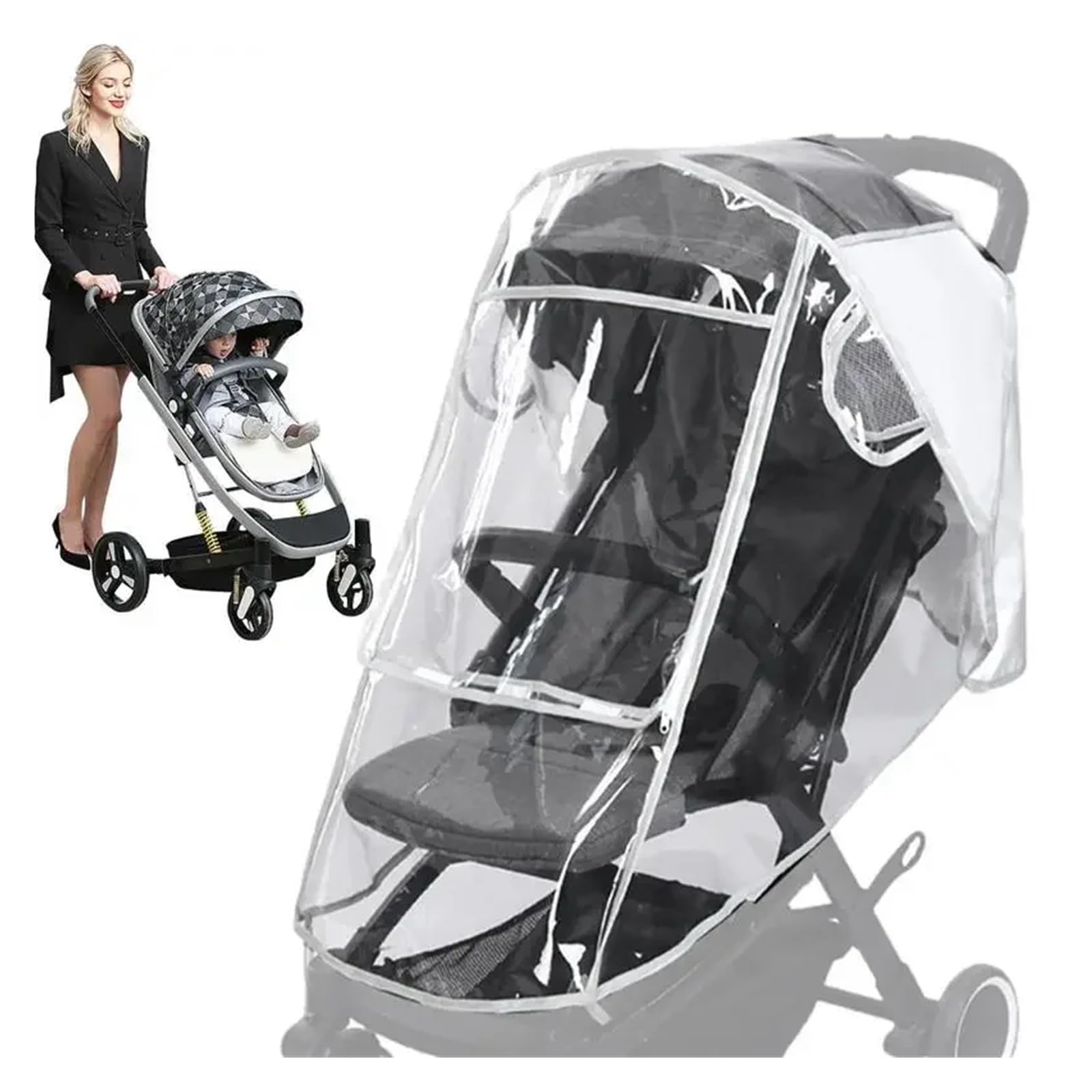 Regenschutz Kinderwagen Universal Kinderwagen Regen Abdeckung Kinder Auto Sitz Wind Staub Schild Transparent Wasserdicht Atmungsaktiv Trolley Regenmantel Zubehör(Half Open)