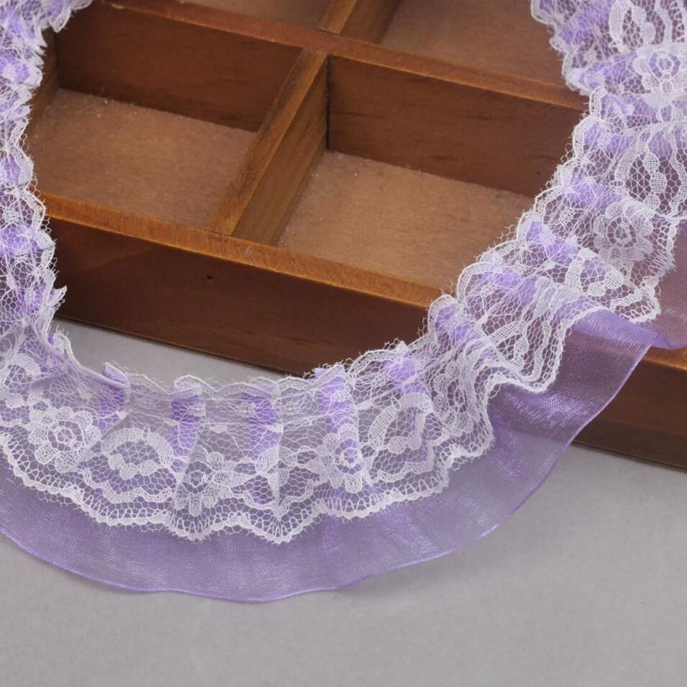 Koronkowe wykończenia, 1 jardów plisowany biały materiał 5 cm gipiura pusta niebieska fioletowa różowa tkanina akcesoria do szycia dekoracja sukni(White)