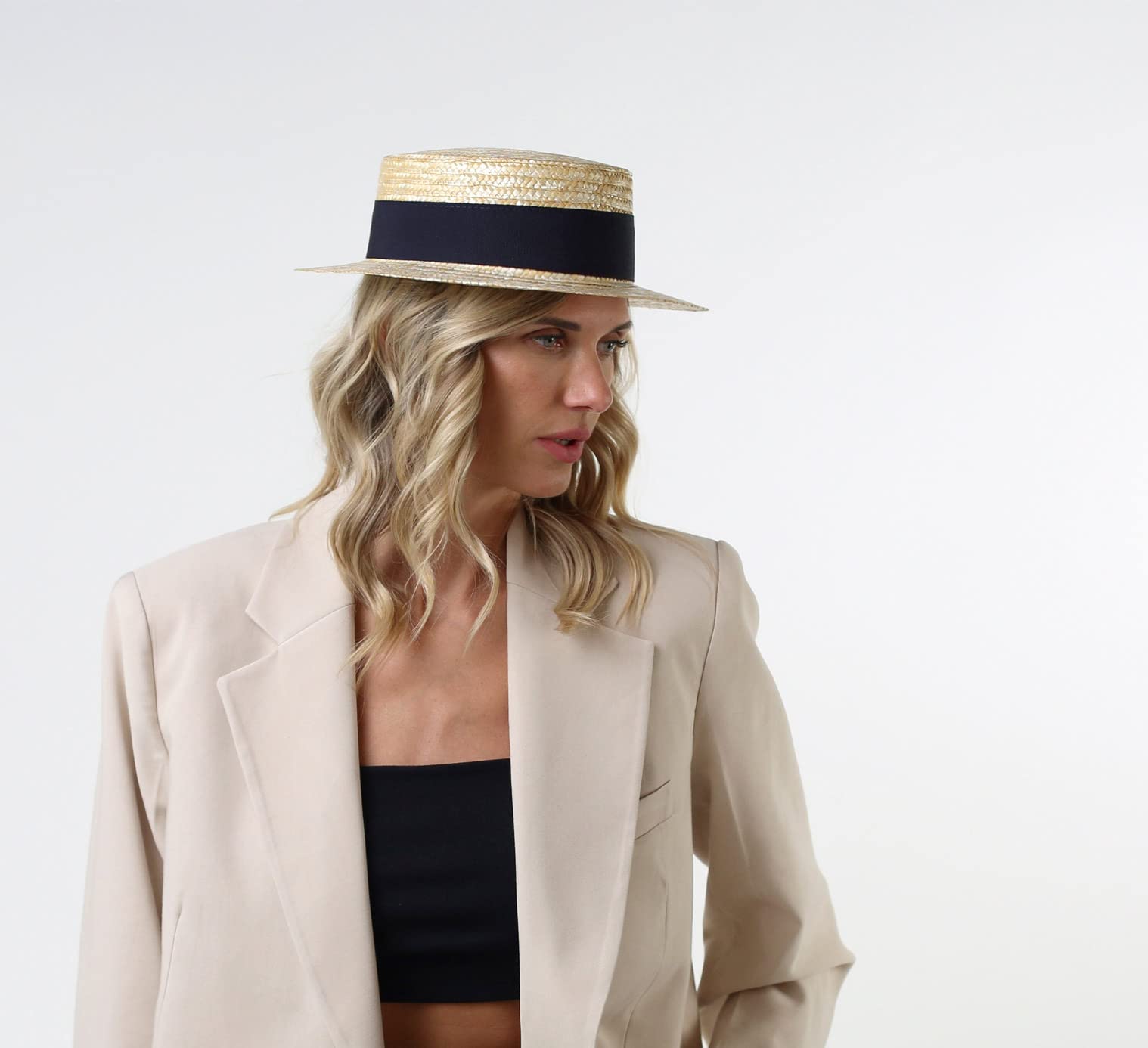 Chapeau canotier Paille Paille Finement tressée Homme ou Femme Guinguette - Taille 61 cm - 117-marine