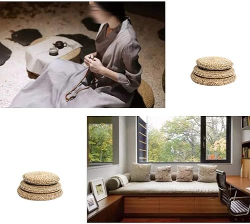 Miniatura 9 de LIFKOME Sillas de ratán para exteriores, cojín de tatami tejido a mano, estilo japonés, redondo, cojín de suelo, puf para asiento de suelo, para