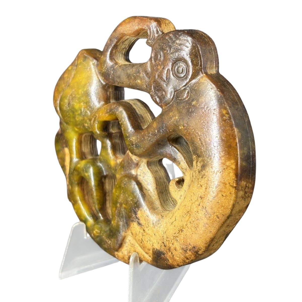 Huolimxun Antique Style Xiu Jade Monkey & Peach Pendant, Feng Shui Longevity & Good Fortune Ornament, Vintage Jade Collectible