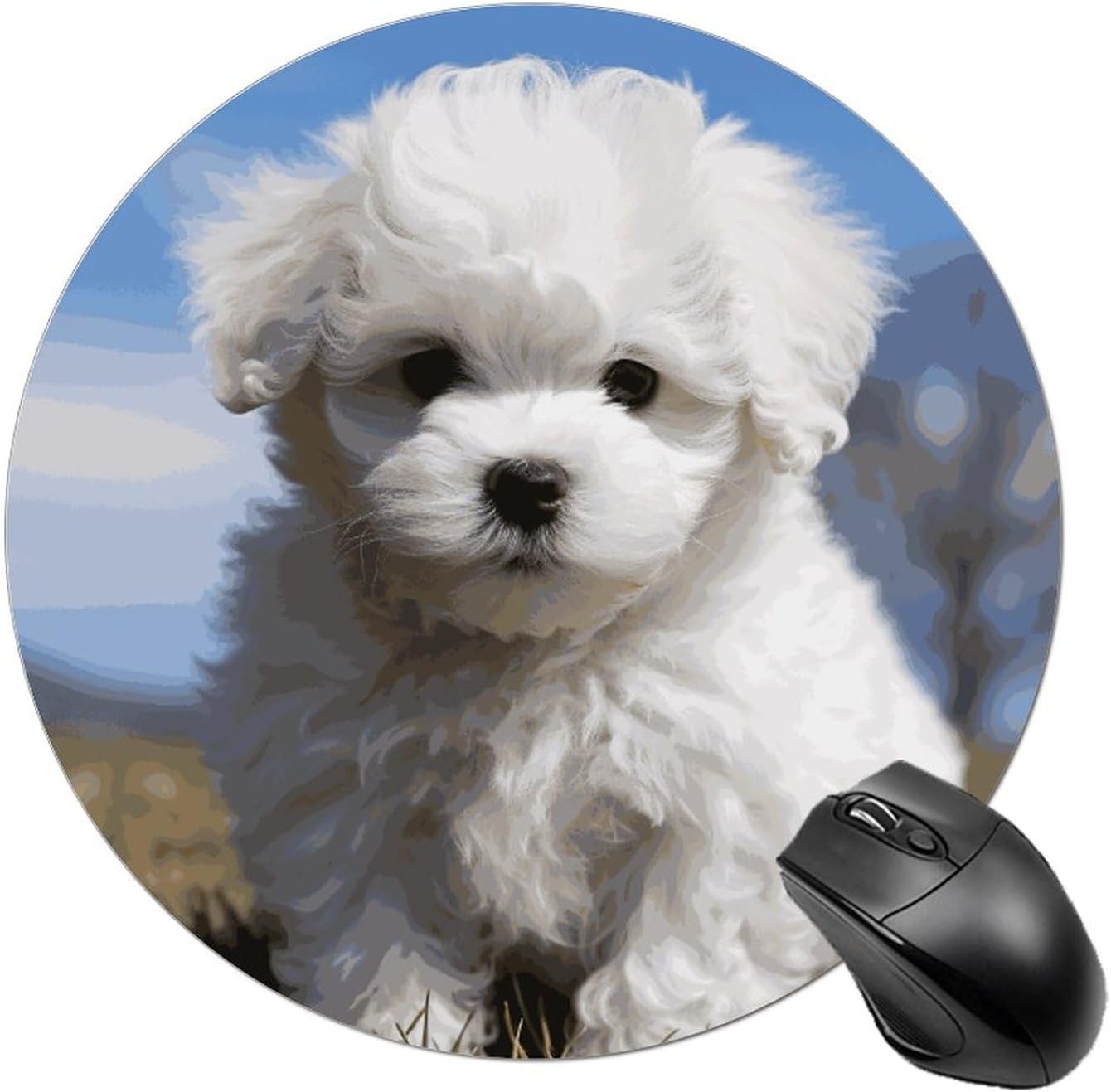 Bichon Frise Dog Round Mouse Pad Gaming Mouse Pad Mouse Pads for Desk Gaming Mat Travel Mouse Pad Cute Mouse Pad Mini Mouse Pad with Non-Slip Rubber Base 20 * 20cm