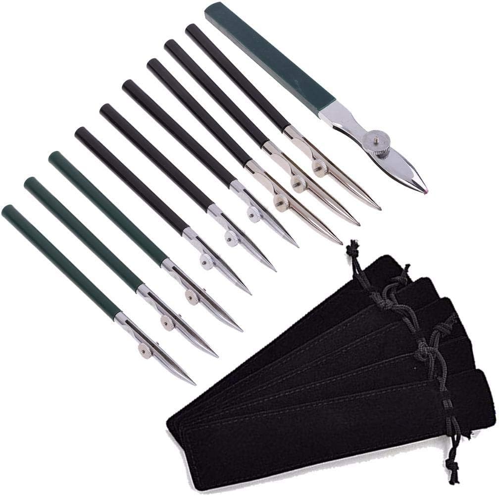 OBANGONG 10 Pcs Art Ruling Pen Masking Fluid Line Pens Mounting Artist Drawing Ruling Pen with 5 Pcs Velvet Bags,4 Sizes