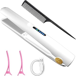 Plancha de Pelo sin Cable, 2 in 1 Planchas y Rizadores de Pelo Recargable, Cerámica, 3 Temperaturas 160/180/200℃, Calentamiento Rápido, Miniplancha Portátil