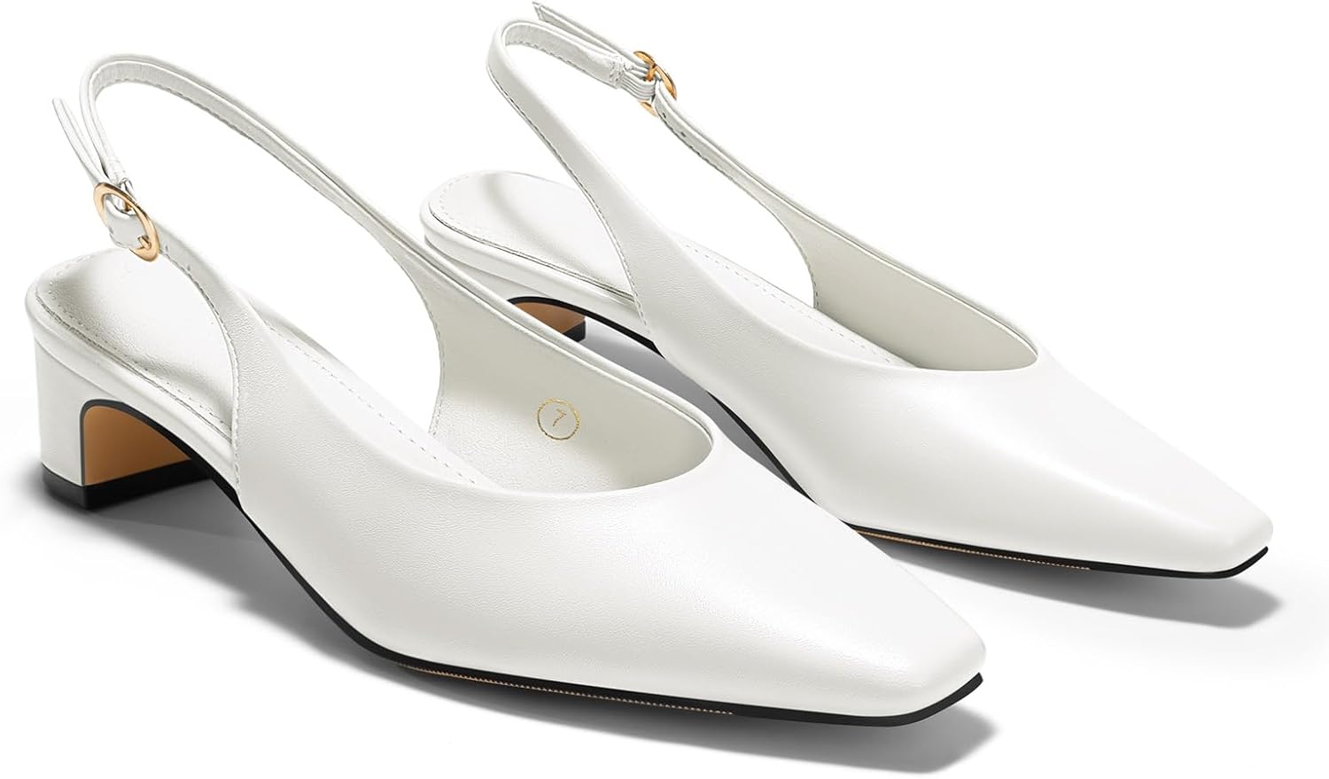 Coutgo Womens Chunky Low Heels Slingback Pumps Closed Square-Pointed Toe Work Office Dress Shoes