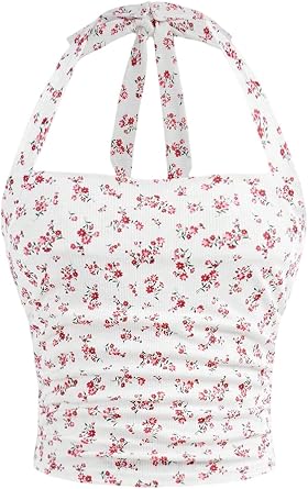 Women's Floral Embroidery Tank Top - Halter Neck Sleeveless Blouse For Summer (Soft Fabric, No Stretch)