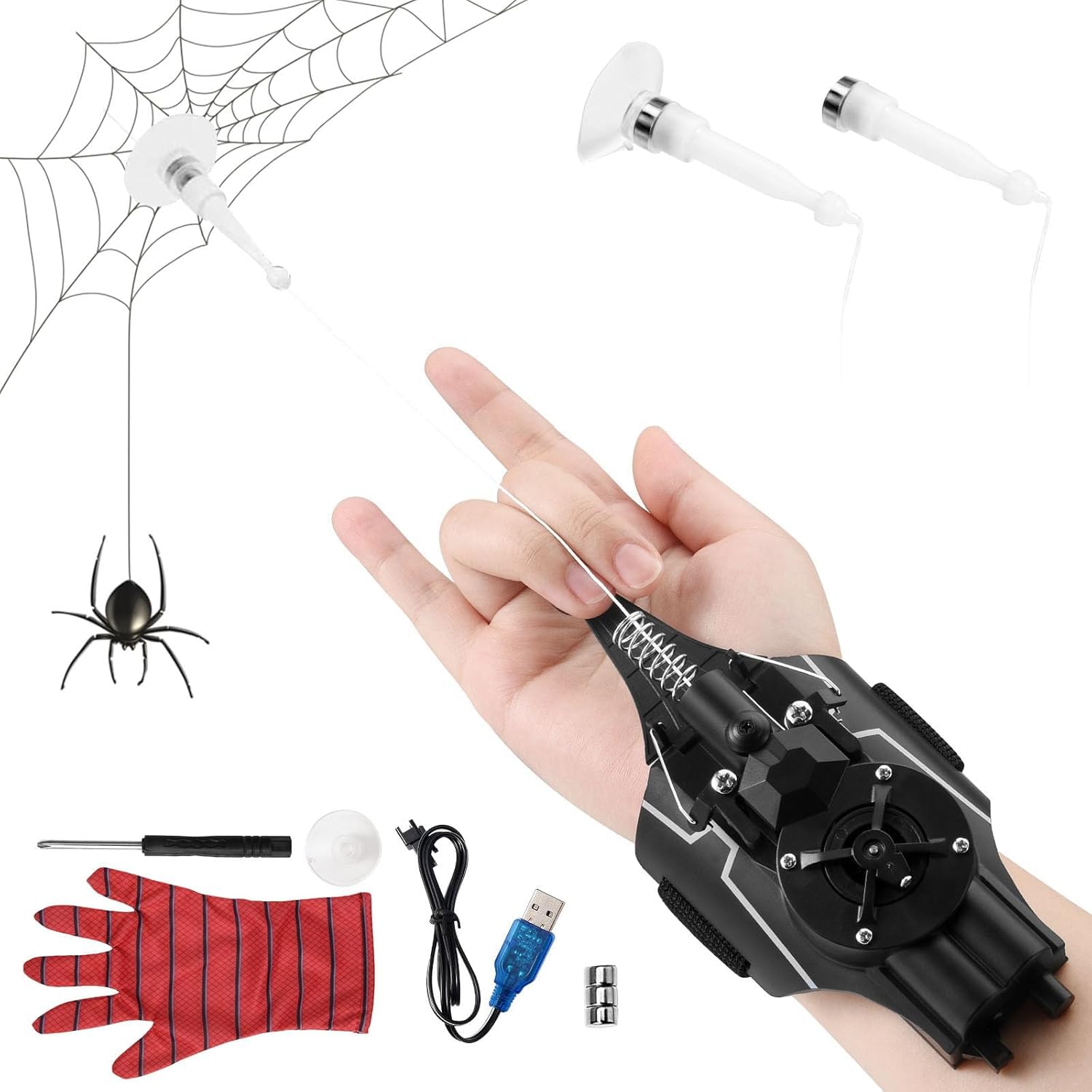 Towwoo Spider Web Shooter, Spara Ragnatele con Launcher Guanti per Bambini, Spider Web Launcher in Plastica per Cosplay