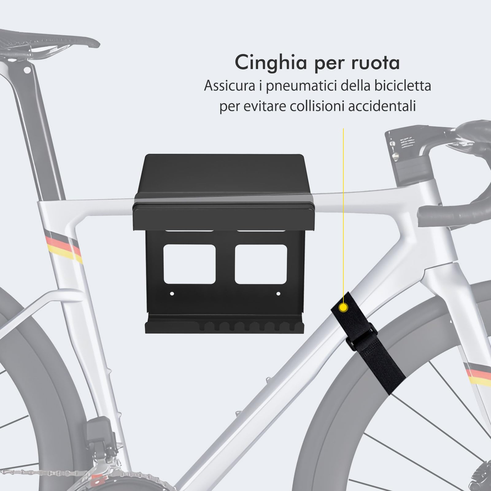 Mimoke Supporto da parete per bicicletta, per interni, per biciclette, con ganci, design compatto e robusto, imbottitura protettiva, spazio aggiuntivo, facile da installare (Nero)