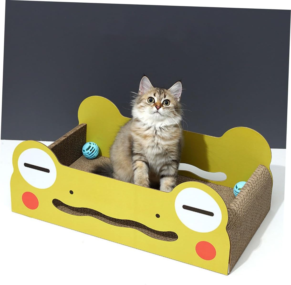 NUOBESTY Cartoon Wide-Eyed Frog Kitten Scratch Board with Large Corrugated Paper Nest, Small Size Cat Scratcher Pad for Indoor Cats Pet Plaything