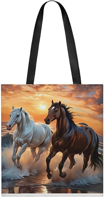 Galloping Horses In The Sand Large Tote Bag for Women, 13.8" X 15.7" Reusable Polyester Shopping Bag for Grocery