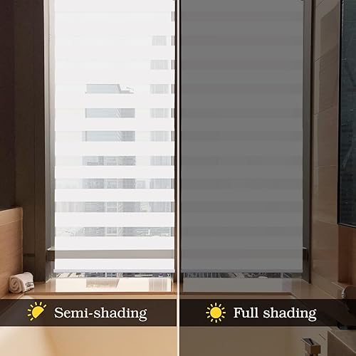 Miniatura 6 de Blackout - Persianas enrollables sin cordones estilo cebra de tela transparente de doble capa con cubierta superior blanca, protección de