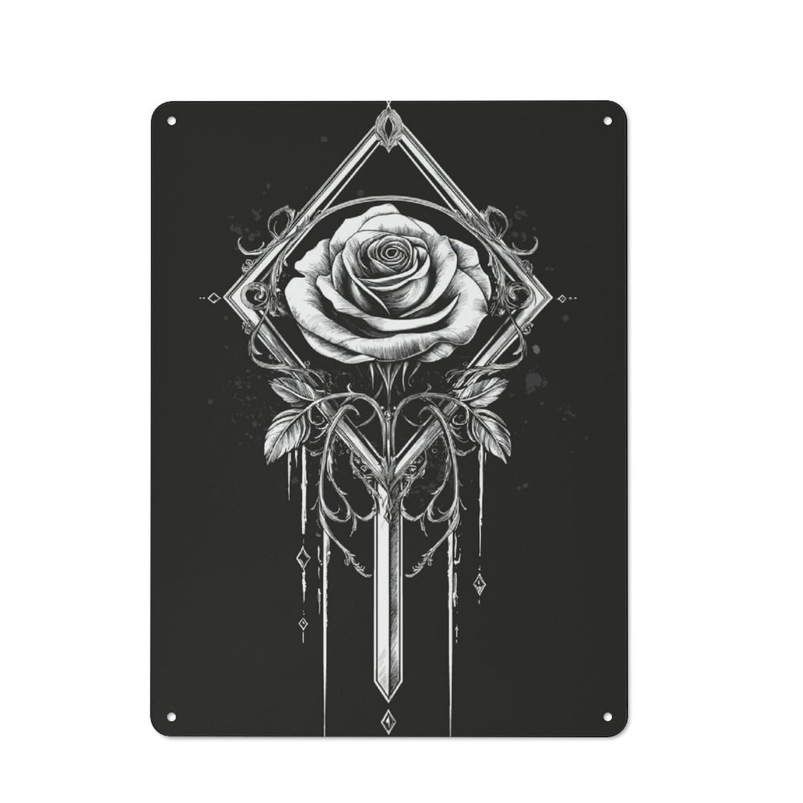 Junmoney Gothic Rose For Home Office Or Studio, Retro Tin Wall Plaque 40X30cm, A Housewarming Gift For Creative Workspace Decorators
