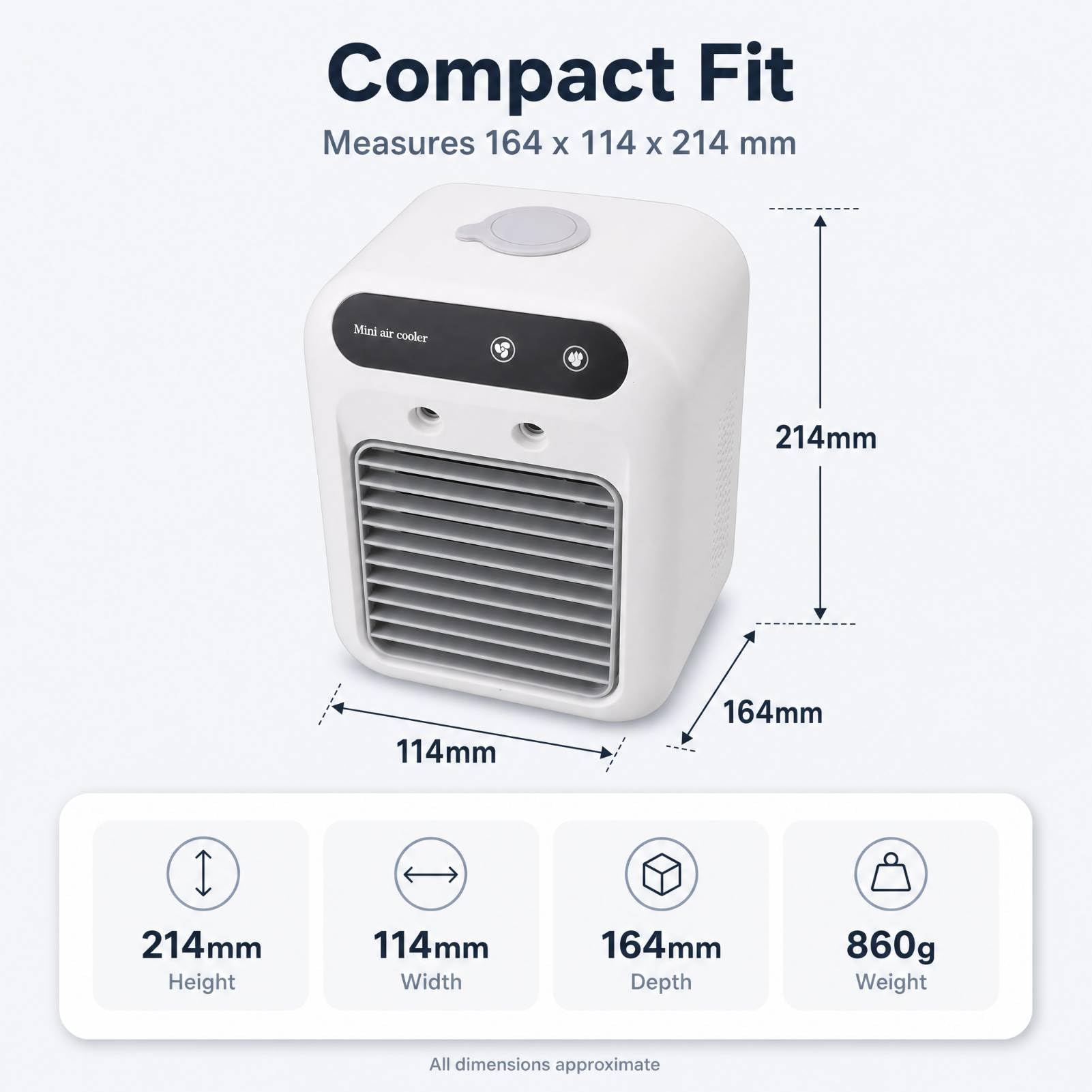 Condizionatore Portatile Raffreddamento Efficiente Design Compatto per Casa, Ufficio, Viaggi, Campeggio, Serbatoio Dell'acqua da 500 Ml, Ventola CA per Piccole Stanze