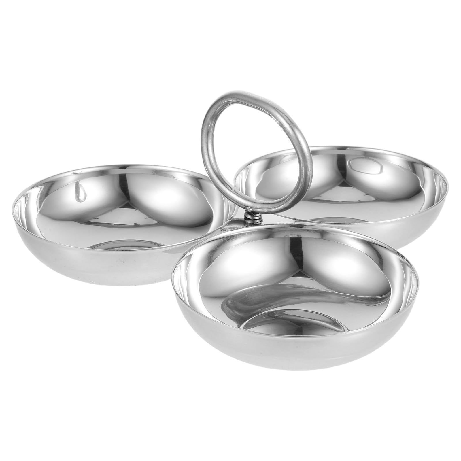 Zerodeko Plateau Compartimenté en Acier Inoxydable Rond 3 Compartiments, Compact et Élégant pour Apéritifs, Desserts et Repas, Vaisselle de Camping Pratique et Solide