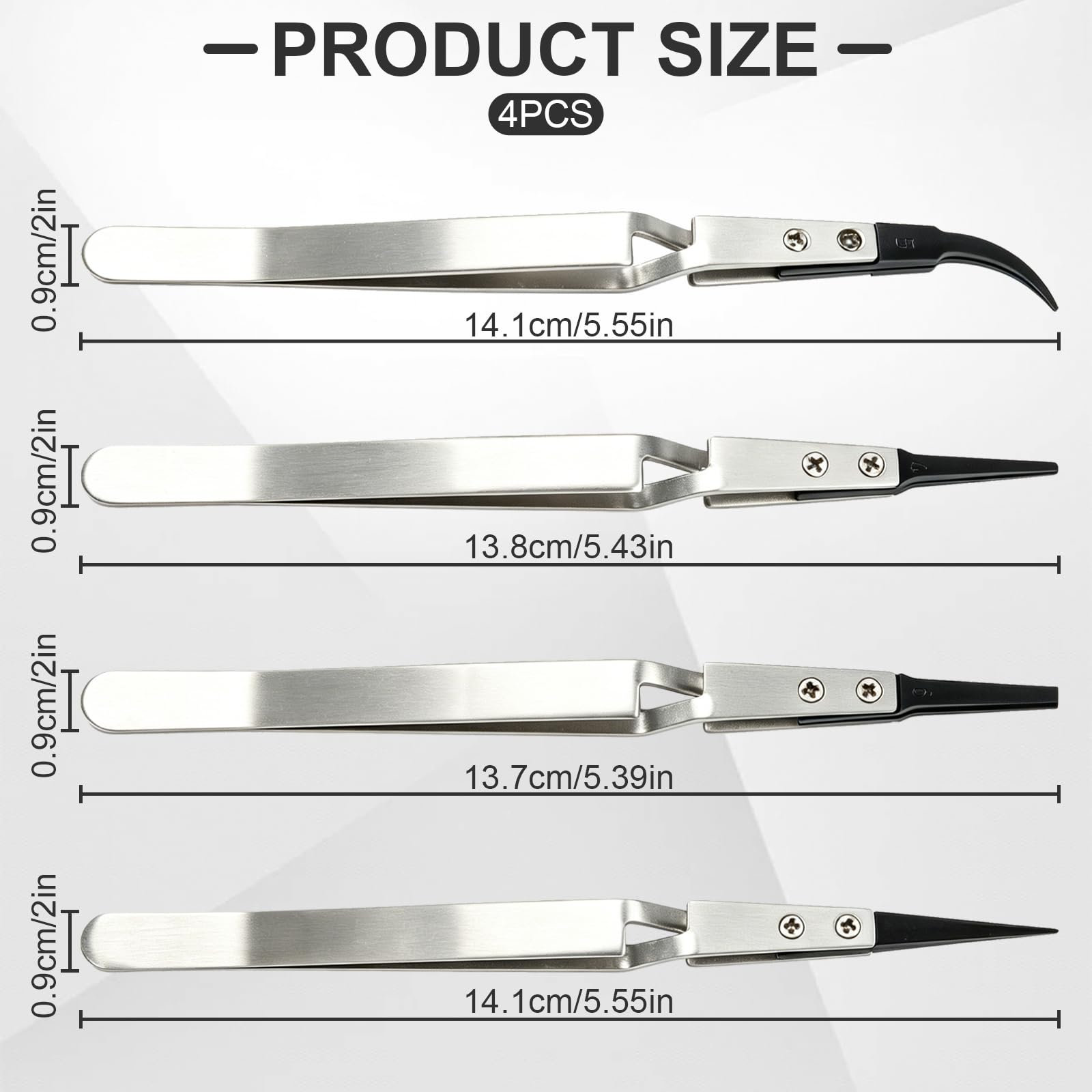 Edelstahl Präzisions 4 pezzi Pinzette di precisione per elettronica, Pinzette con Punta in Plastica in Acciaio Inox, per elettronica, gioielli, artigianato, laboratorio, hobby
