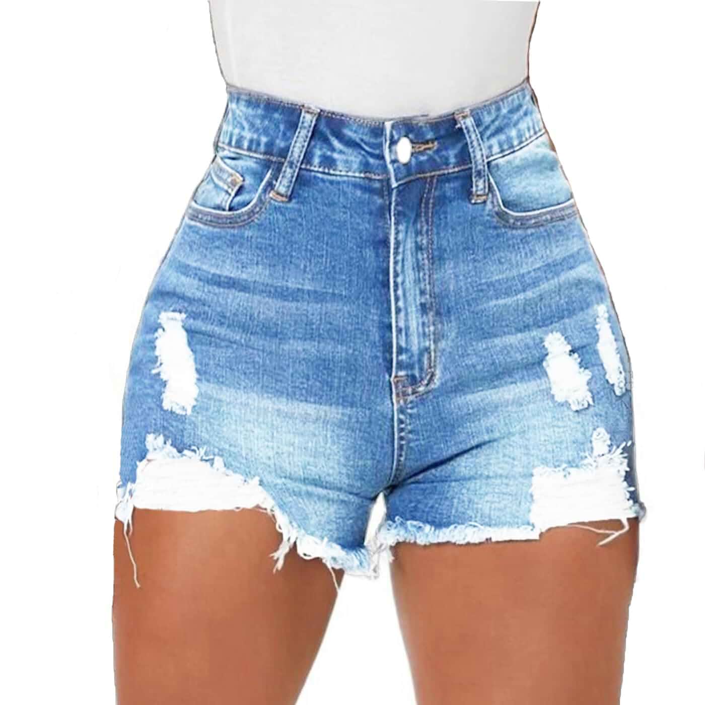 Tunlaud Women High Waisted Skinny Stretchy Denim Shorts Casual Summer Frayed Raw Hem Distressed Ripped Short Jeans
