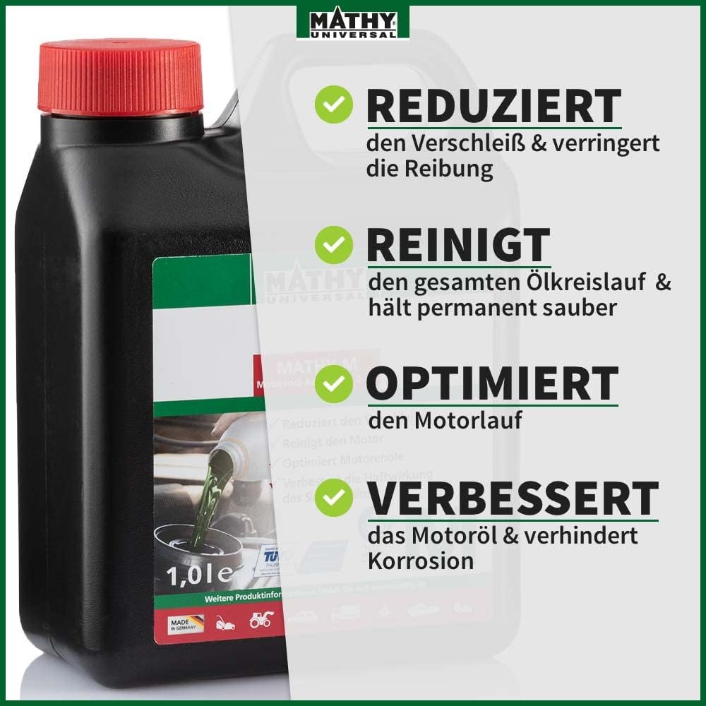 MATHY Motor-Reinigungs-Set Motorinnenreiniger 400ml + Motoröl Additiv 500ml, Hochwirksamer Motorreiniger beim Ölwechsel, Reiniger zur Motorspülung, Verschleißschutz für Diesel und Benzin Motor