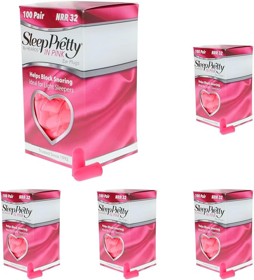 HEAROS Sleep Pretty in Pink Foam Ear Plugs, Sleeping Ear Plugs, 100 Pair (Pack of 5)