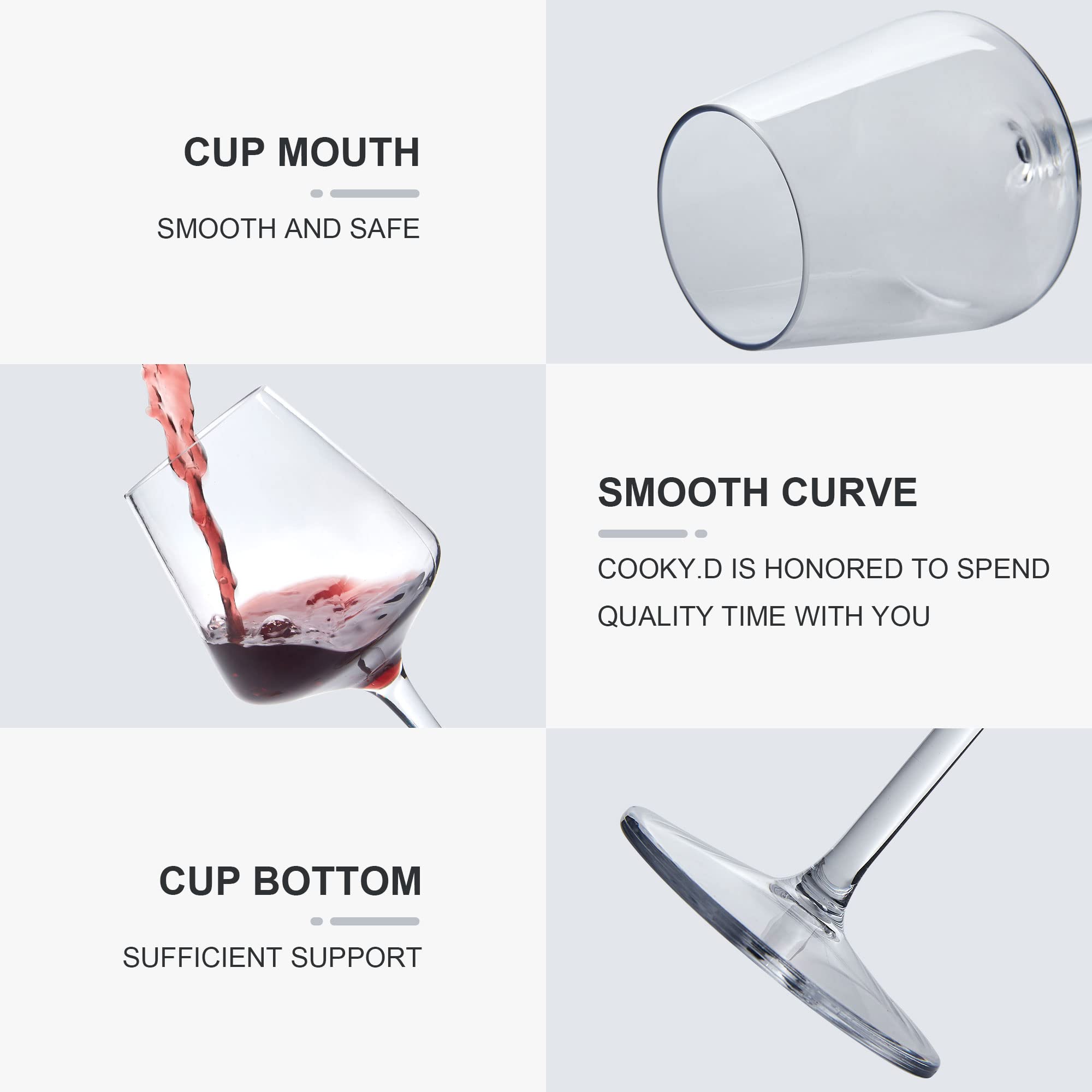 Bicchieri Da Vino In Plastica Tritan COOKY.D - Set Da 4 Infrangibili, Gambo Lungo, Lavabili In Lavastoviglie - Foto 10