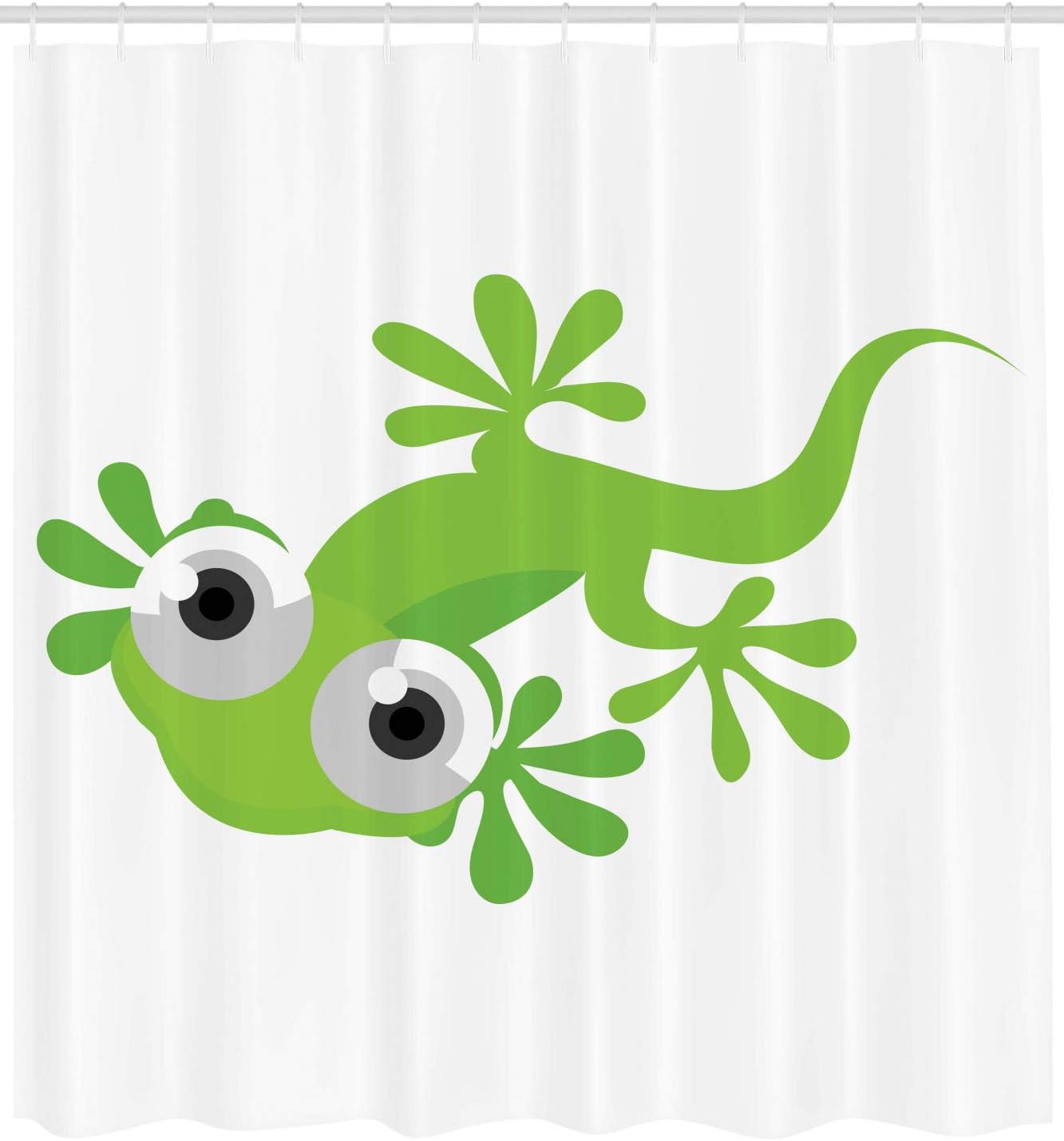 Ambesonne Reptile Shower Curtain, Lizard Looking at Us Creature Animal Prehistoric Nature Animation Design Print, Cloth Fabric Bathroom Decor Set with Hooks, 69" W x 70" L, Green White