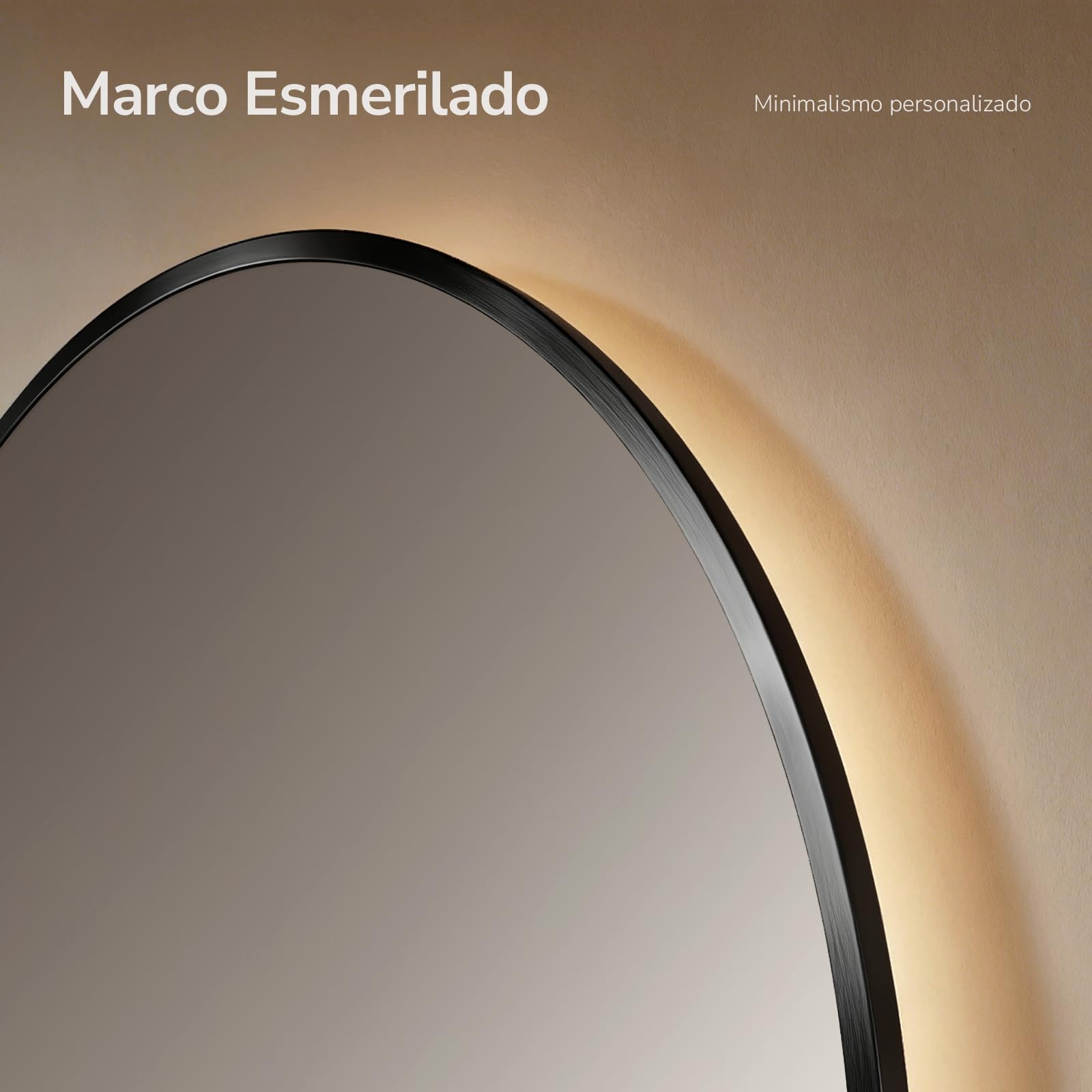 EMKE Espejo de Baño Redondo 60 cm, Marco Negro Cobrizo Cepillado