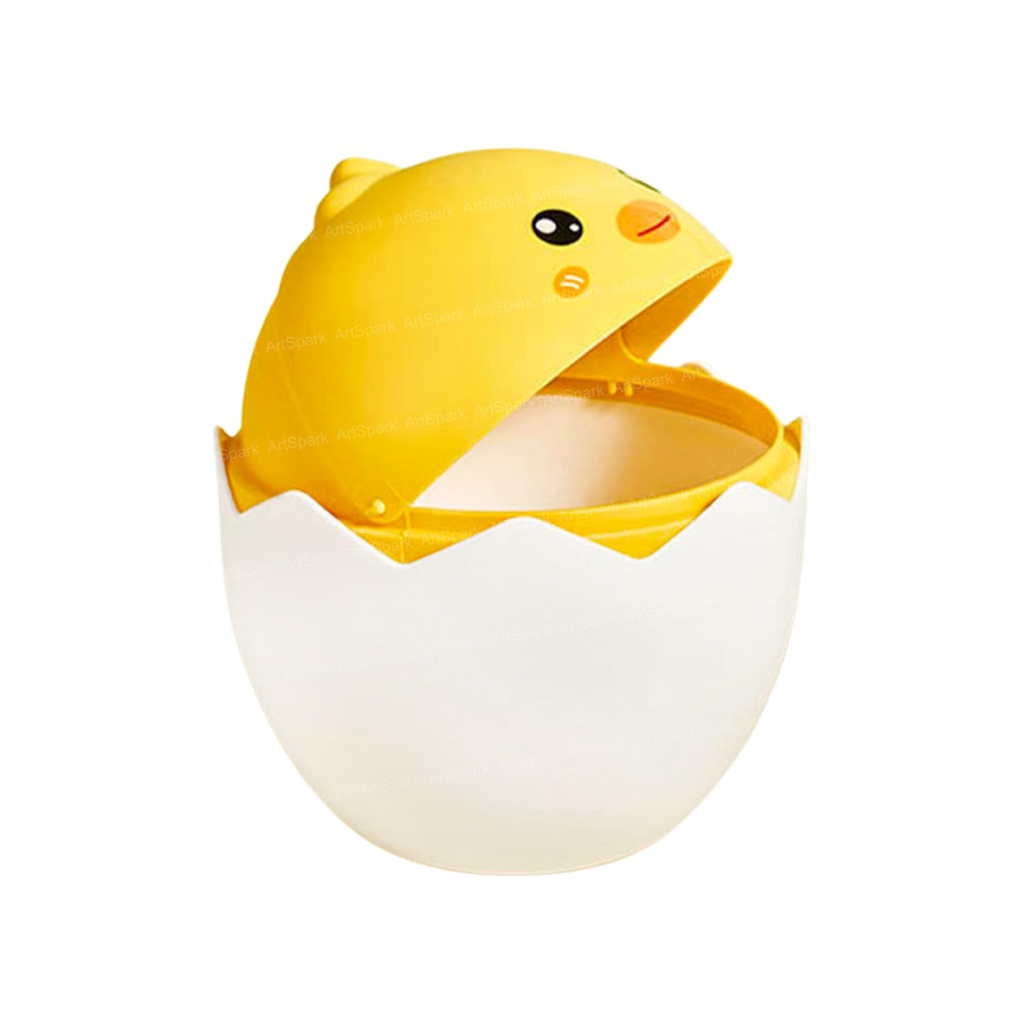 artspark cute chick shaped mini dustbin – portable plastic desktop dustbin, tabletop trash can with removable lid for kids, home, office, car