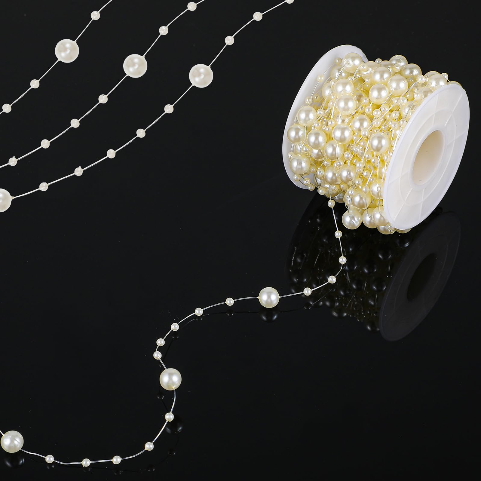 Pearls String Garland Decoration Artificial Beads Chain for Crafts, Faux Pearl Garland Roll Strand for Wedding Party Flower Centerpiece Bouquet Christmas Tree Party Decoration 8+3mm, 10m