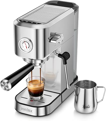 Compact espresso maker with frother, silver