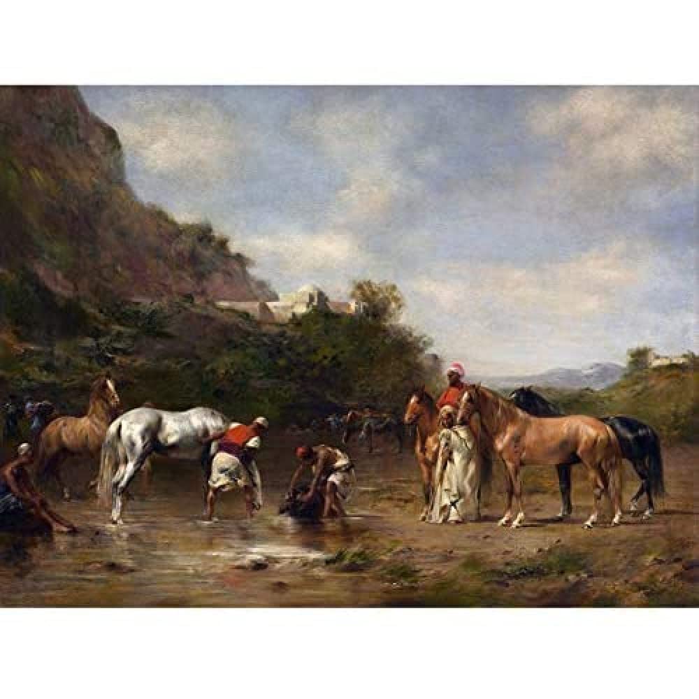 Artery8 Eugene Fromentin Arabs Watering Their Horses Painting Art Print Canvas Premium Wall Decor Poster Mural