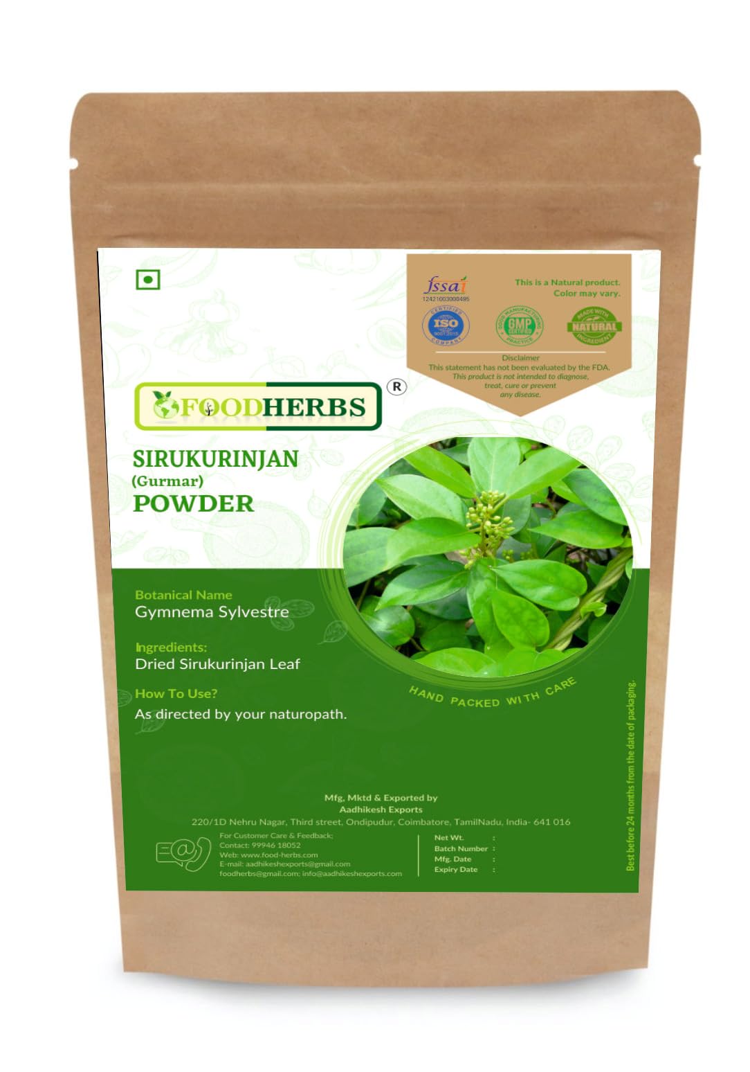 Foodherbs Sirukurinjan Powder 200 Gms / Gurmar / Gymnema Sylvestre / Madhunashini / Mesharinga / Shardunika, Vegetable Masala (B07BY7DDF7) Amazon Price History, Amazon Price Tracker