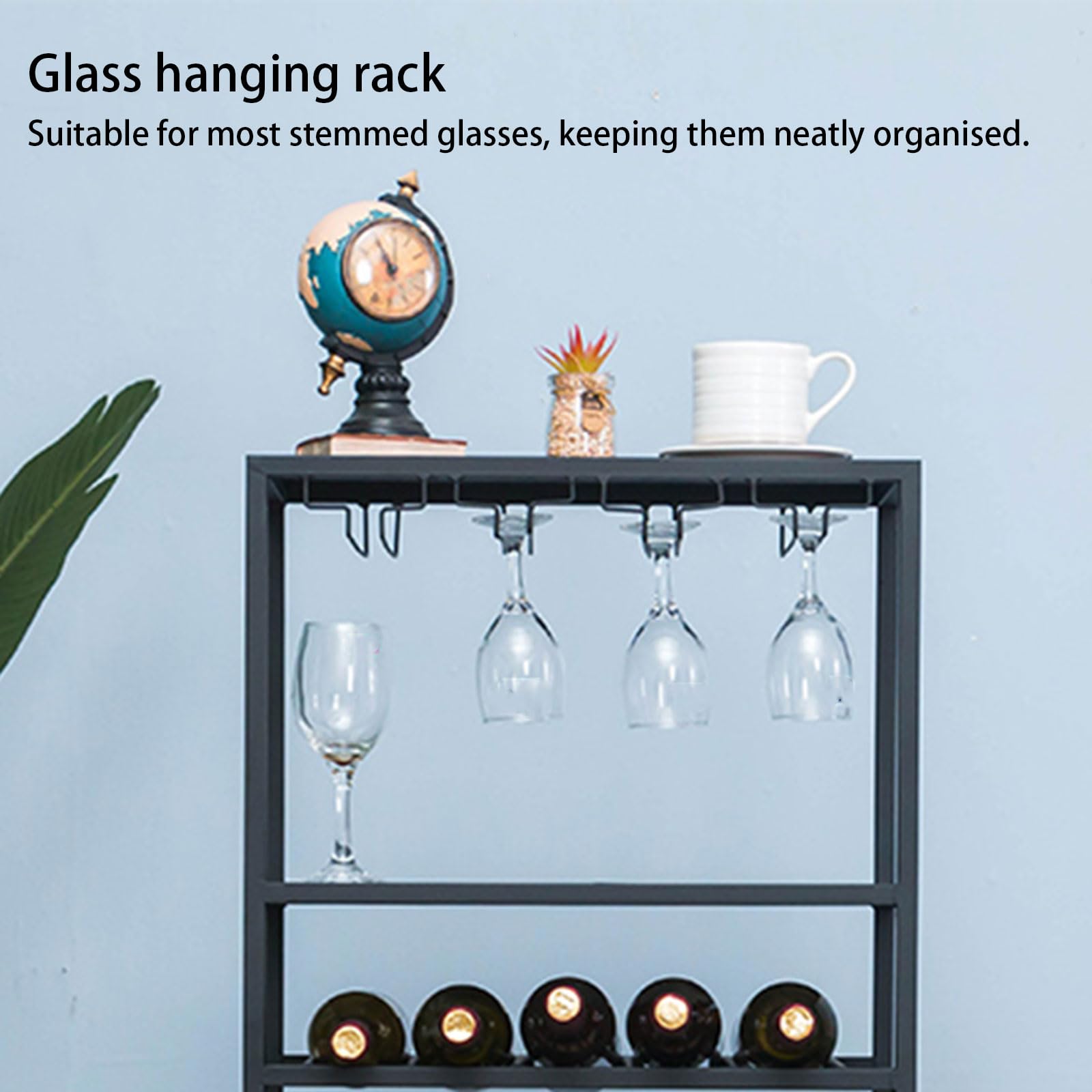 Armoire de bar avec supports de verre à 3 niveaux, grand espace de rangement pour vin et liqueur, organisateur de garde-manger de cuisine à domicile, station de boissons élégante