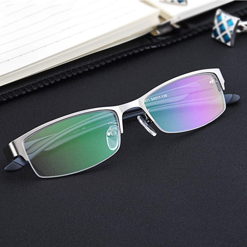 Lunettes de lecture à moitié montées pour hommes, Lunettes anti-fatigue oculaire ultra-légères, Lunettes confortables de style avec étui rigide, Noir/Métallo/Bleu/Orange