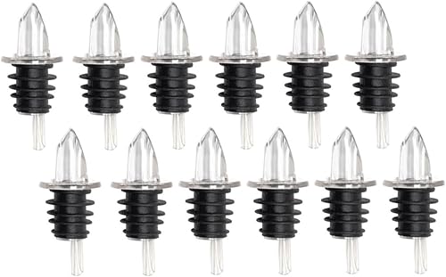 Soro Essentials - Juego de 12 vertedores de botellas de licor de plástico de flujo libre transparente sin collar- Vertedores clásicos para botellas