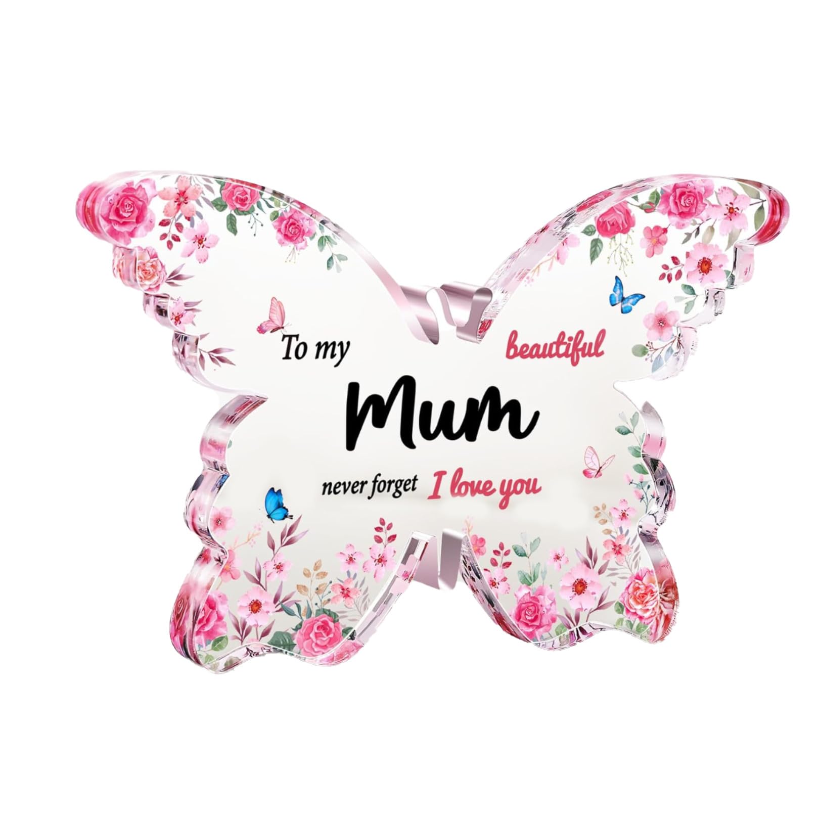 Yingjie Pink Mum Gifts For Mothers Day,Personalised Butterfly Acrylic Plaque,Beautiful Butterfly Mummy Presents Acrylic Signs And Plaques,Best Valentines Mothers Day Birthday Gifts For Mum From Daughter Son