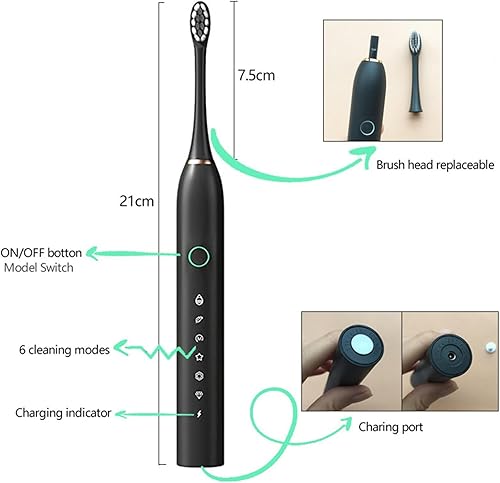 Miniatura 6 de MORESEC Electric Toothbrush for Adults and Kids - High Power Rechargeable Toothbrushes with 8 Brush Heads 6 Adjustable Modes USB Fast Charge