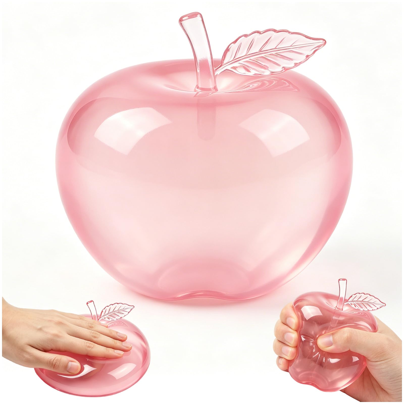 Cute Apple Squishy Toys, Clear Pink Slow Rise Squishy, Sensory Anxiety Relief Stress Balls for Kids & Adults, Fruit Taba Large Fidget Toy, Squeeze Toy Stress Relief Gift, Office Desk Toy