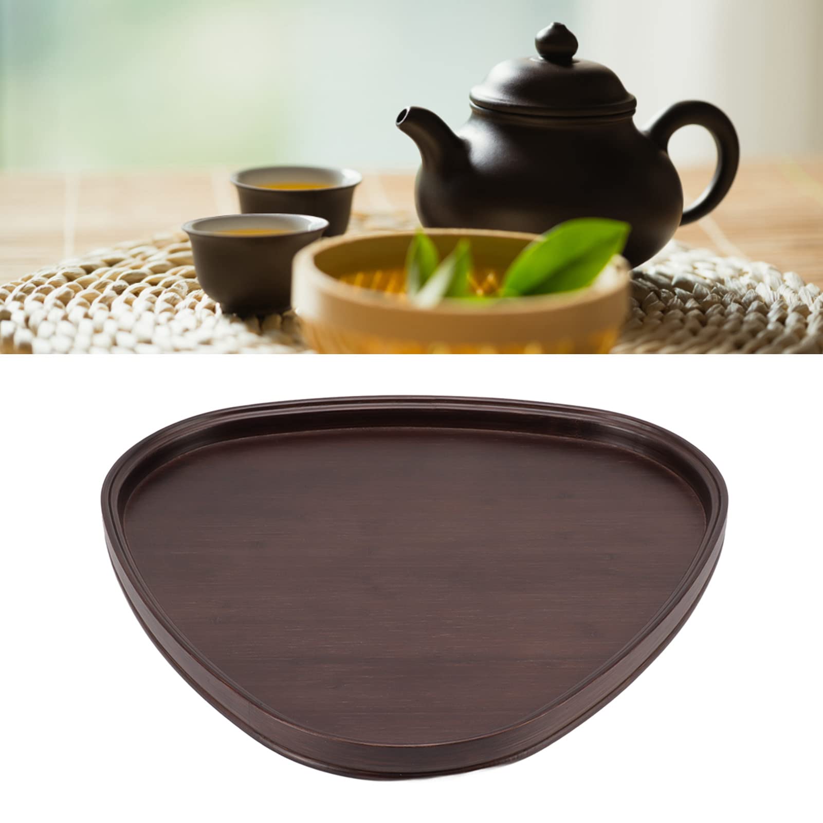 SIXRUN Vassoio da Portata in Legno, Vassoio da tè Triangolare in Legno per Snack e Bevande Al caffè, Materiale Facile da Pulire, Elegante Organizer da Tavolo per l'uso del Tavolo da Pranzo (Grande)
